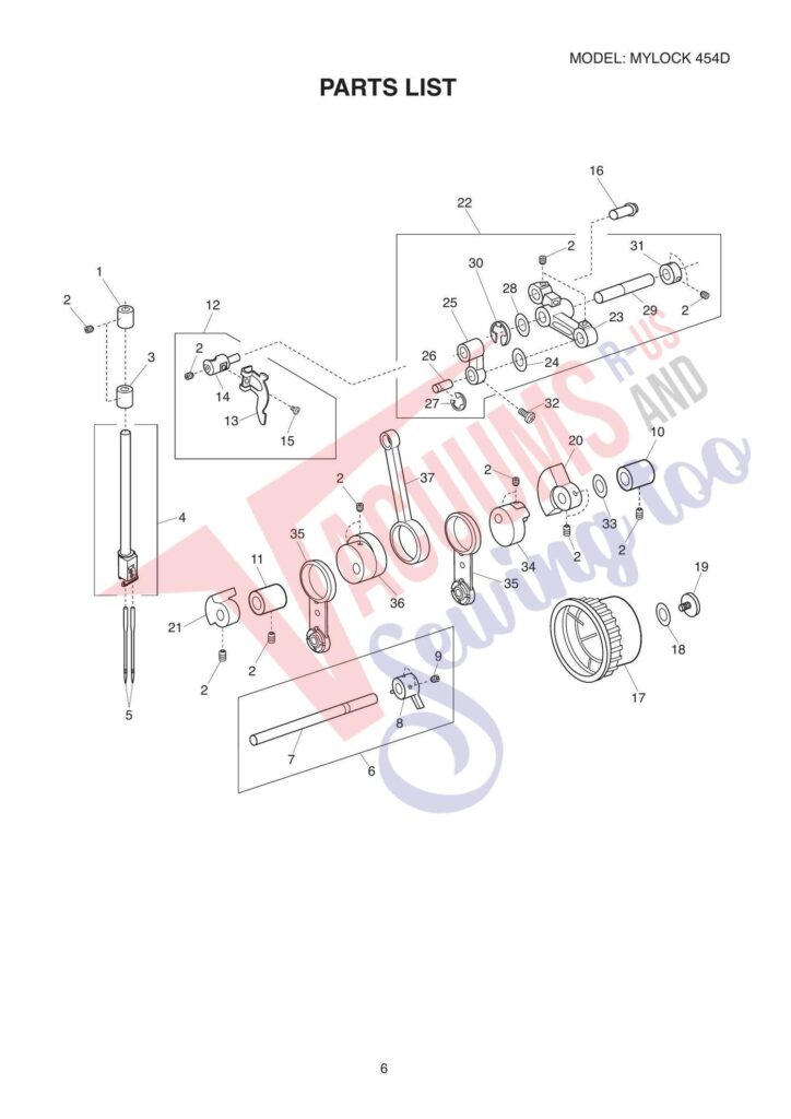 Janome My Lock 454D exploded schematic diagram (page 9)