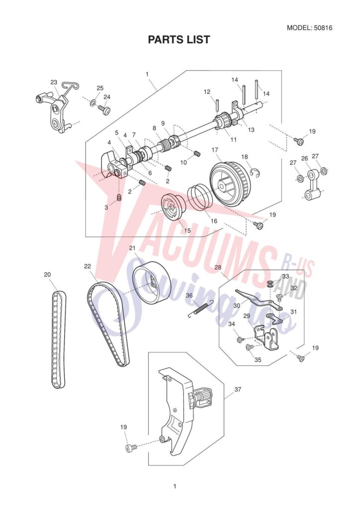 Janome Mod 19 exploded schematic diagram (page 1)