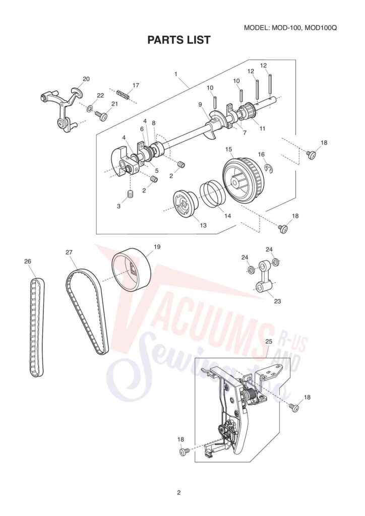 Janome Mod100 exploded schematic diagram (page 1)