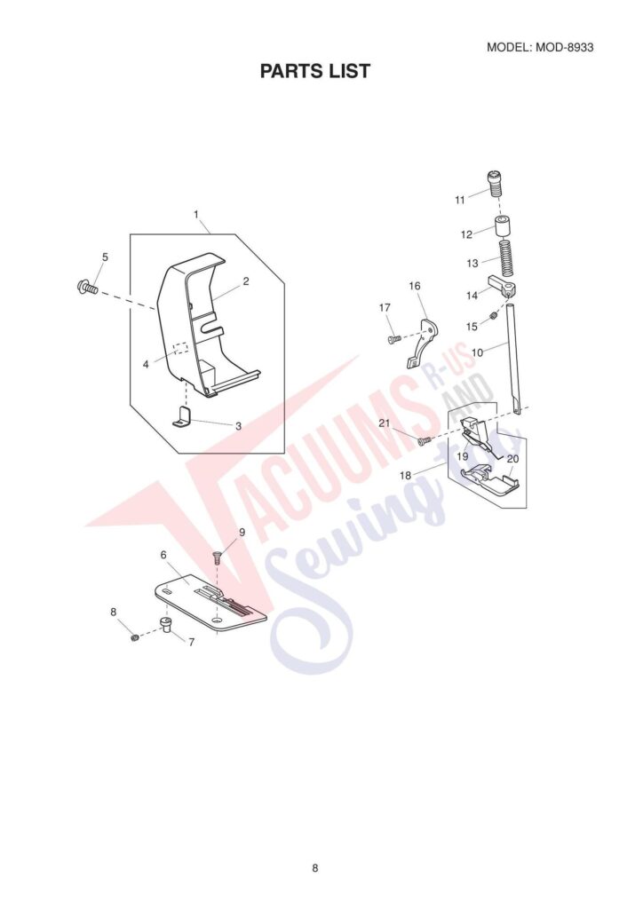 Janome 8933d exploded schematic diagram (page 7)