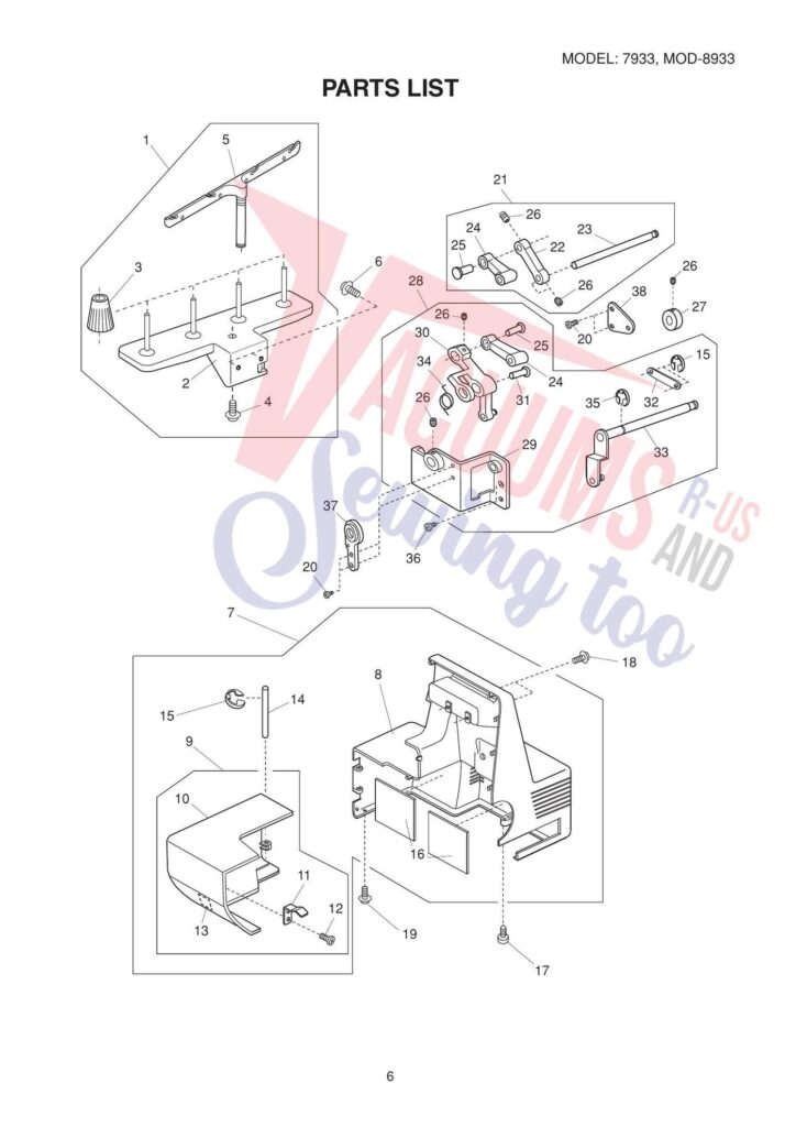 Janome 8933d exploded schematic diagram (page 6)