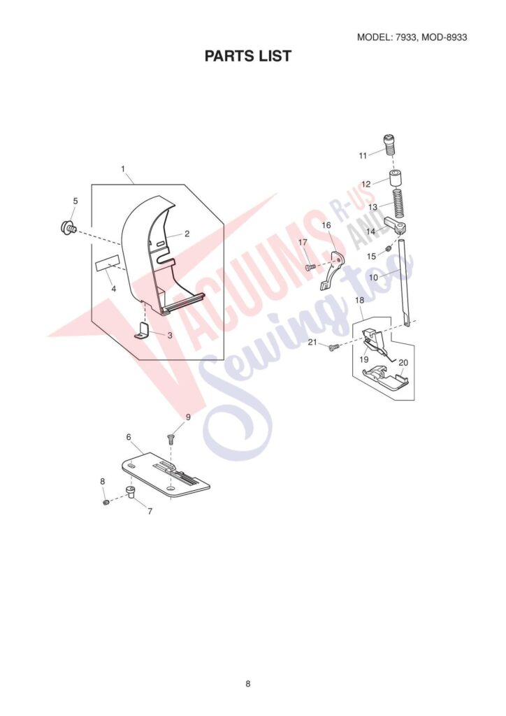 Janome 8933d exploded schematic diagram (page 7)