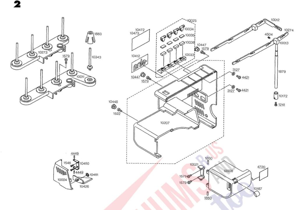Elna 704DEX exploded schematic diagram (page 1)