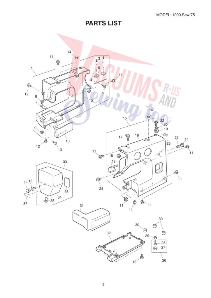 Elna El1000 exploded schematic diagram (page 2)