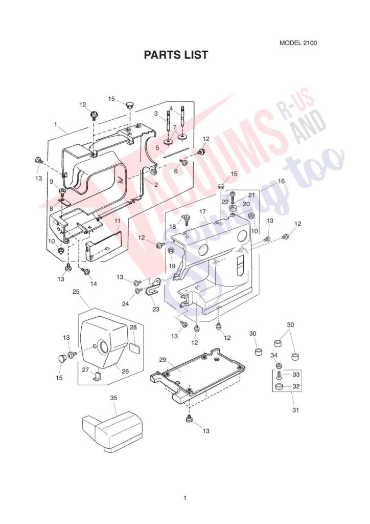 Elna 2100 exploded schematic diagram (page 1)