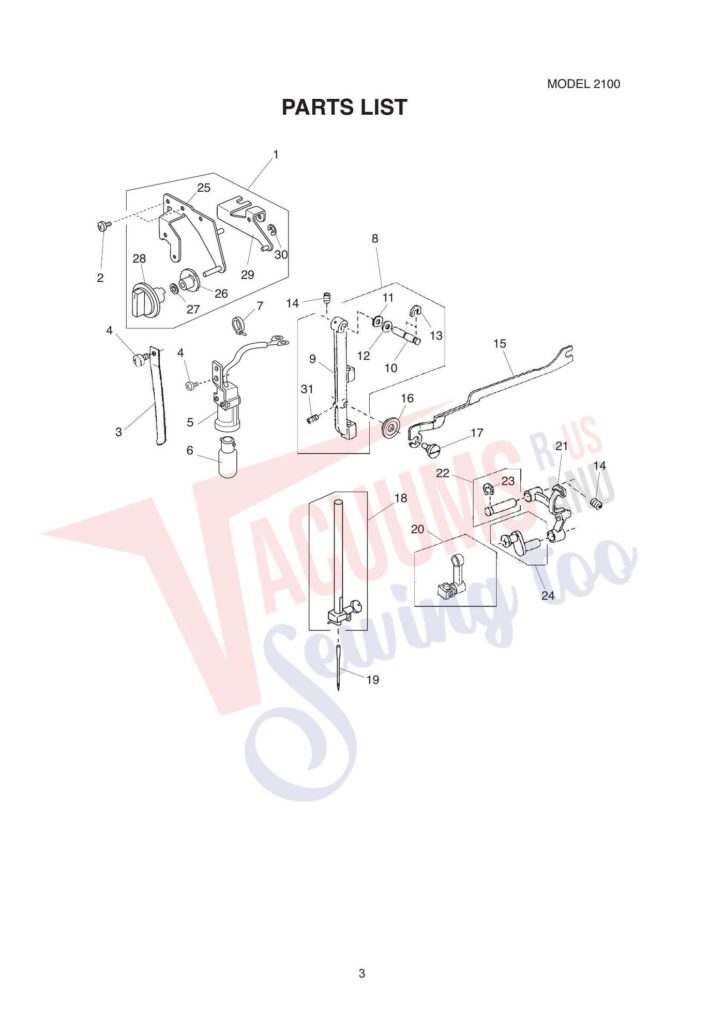 Elna 2100 exploded schematic diagram (page 3)