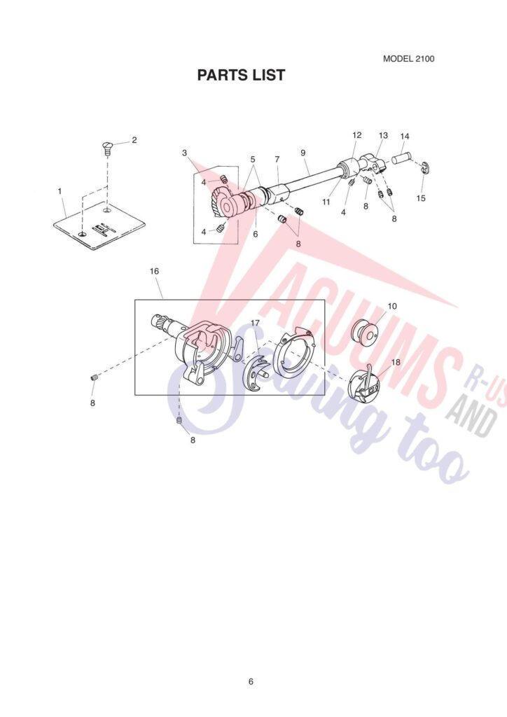 Elna 2100 exploded schematic diagram (page 6)