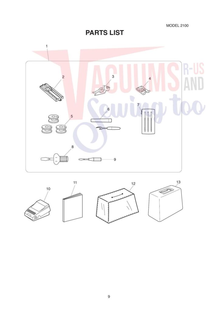 Elna 2100 exploded schematic diagram (page 9)