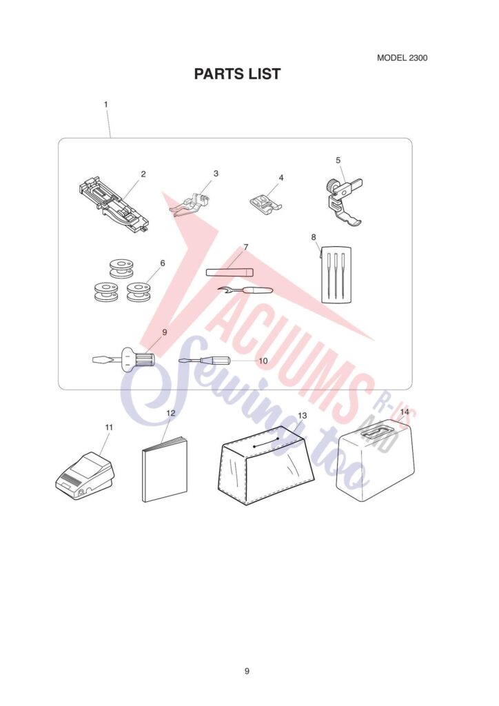Elna 2300 exploded schematic diagram (page 1)