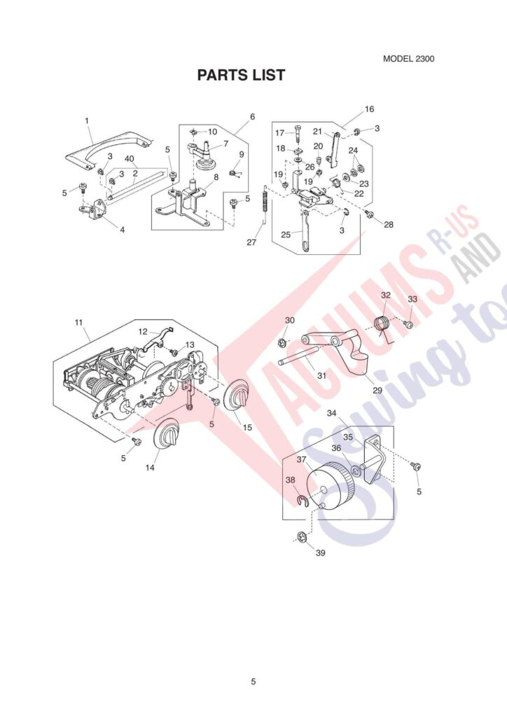 Elna 2300 exploded schematic diagram (page 6)