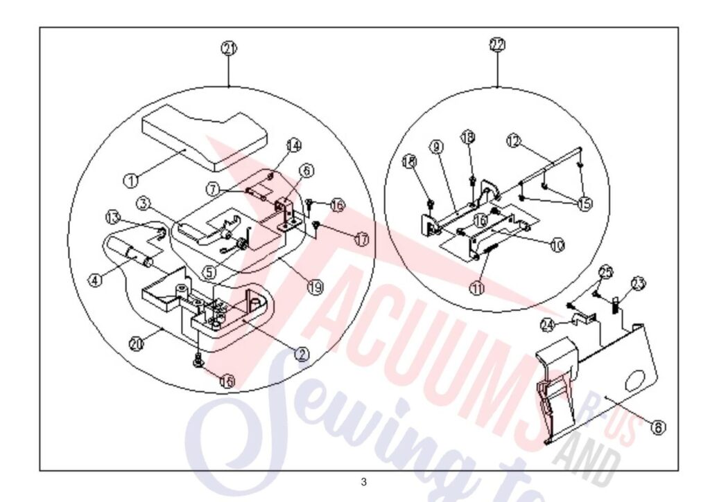 Elna 344 exploded schematic diagram (page 8)