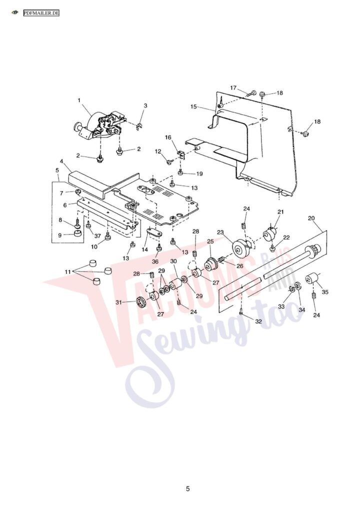 Elna 6001 quilters dream exploded schematic diagram (page 7)