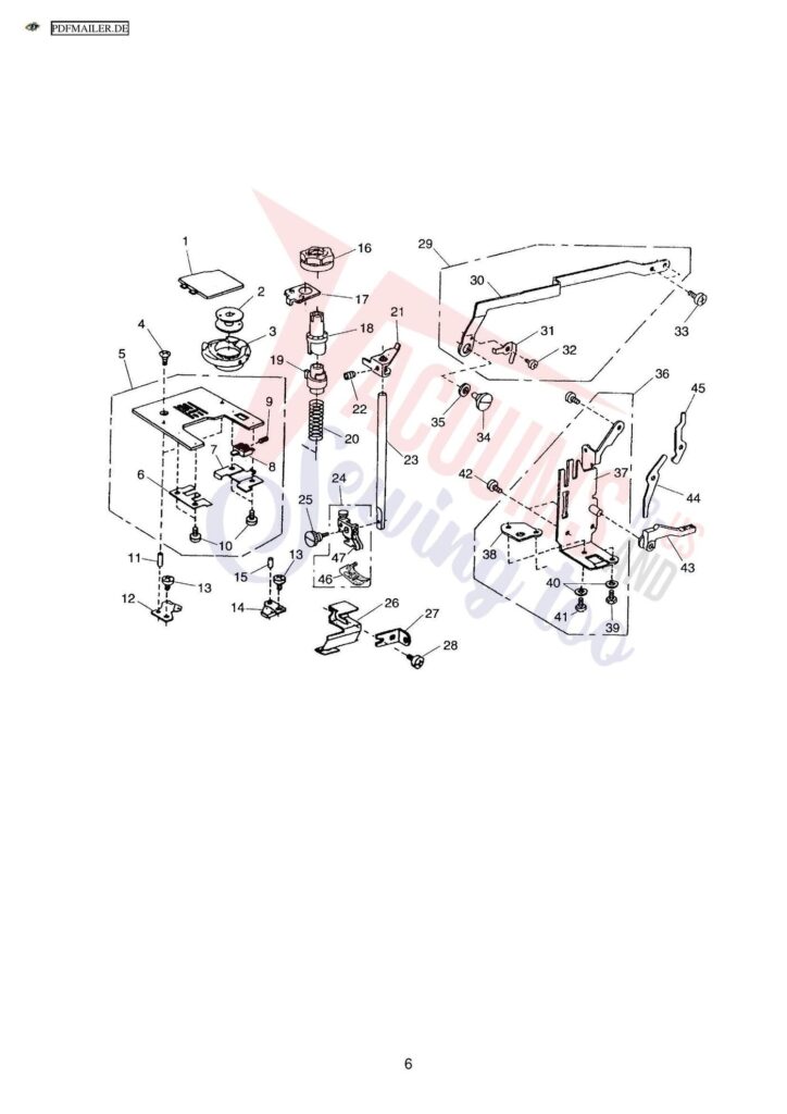 Elna 6001 quilters dream exploded schematic diagram (page 8)