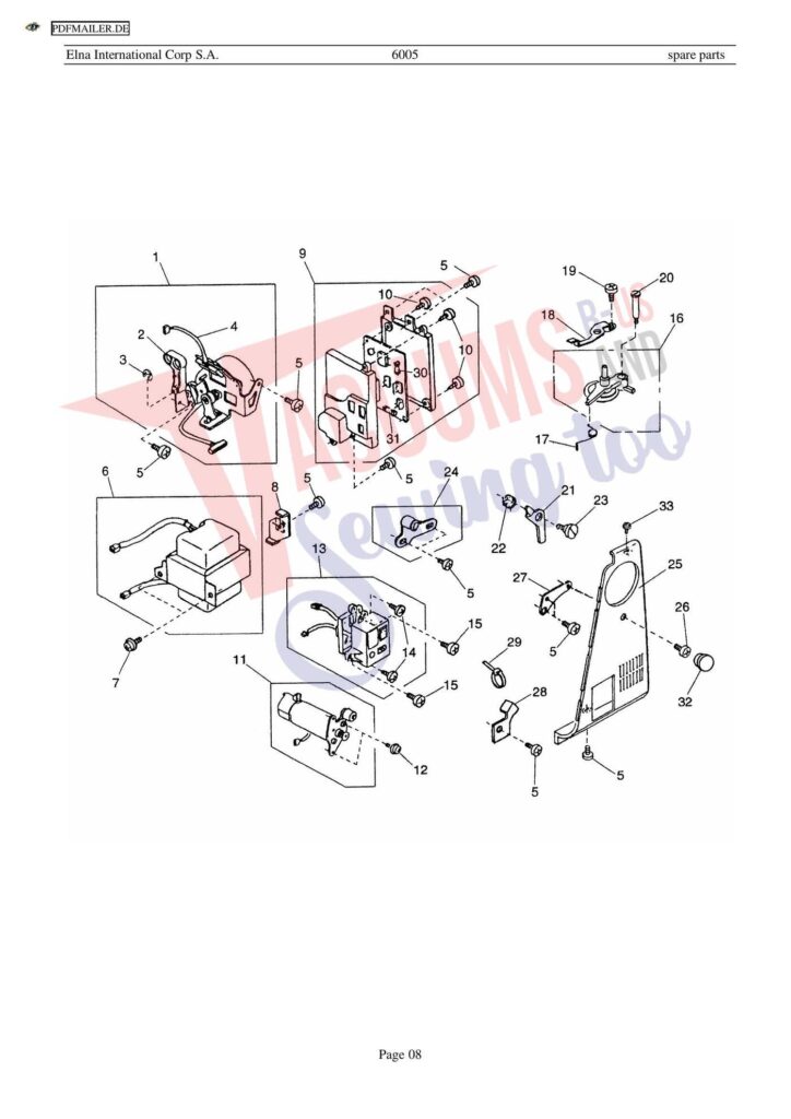 Elna 6005 quilters dream exploded schematic diagram (page 1)