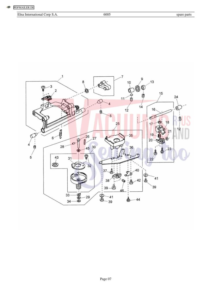 Elna 6005 quilters dream exploded schematic diagram (page 9)