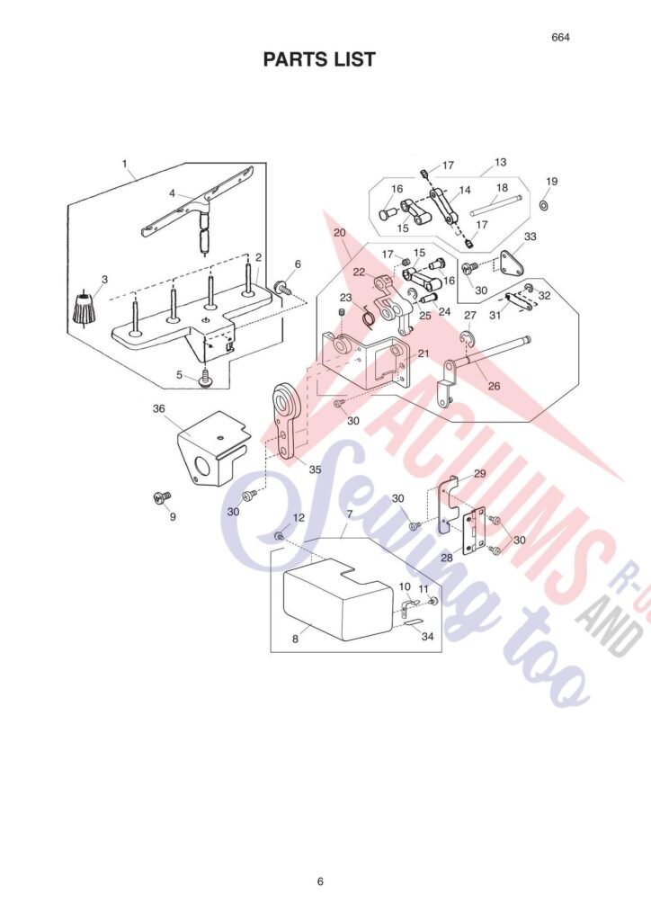 Elna el664 exploded schematic diagram (page 6)