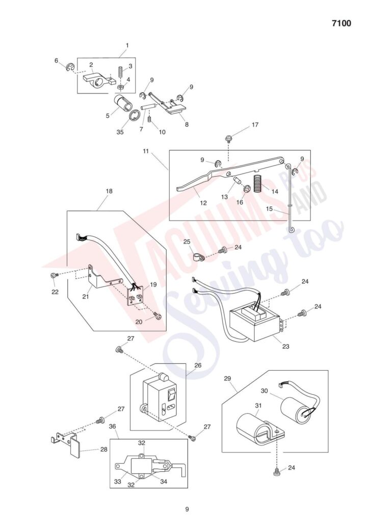 Elna el7100 exploded schematic diagram (page 1)