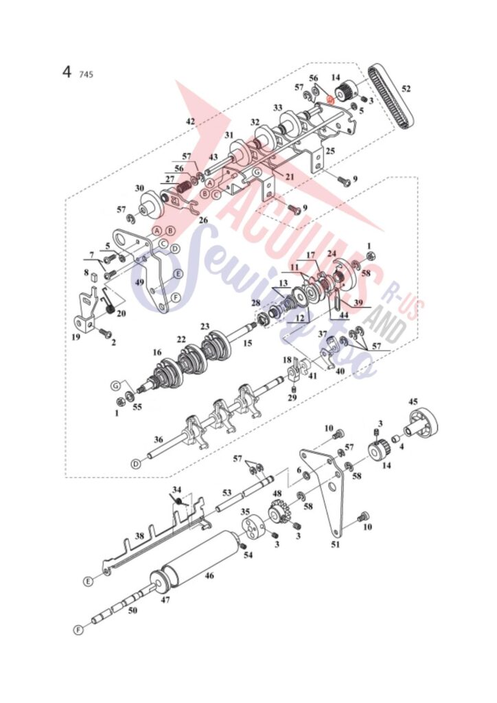Elna el745 exploded schematic diagram (page 18)