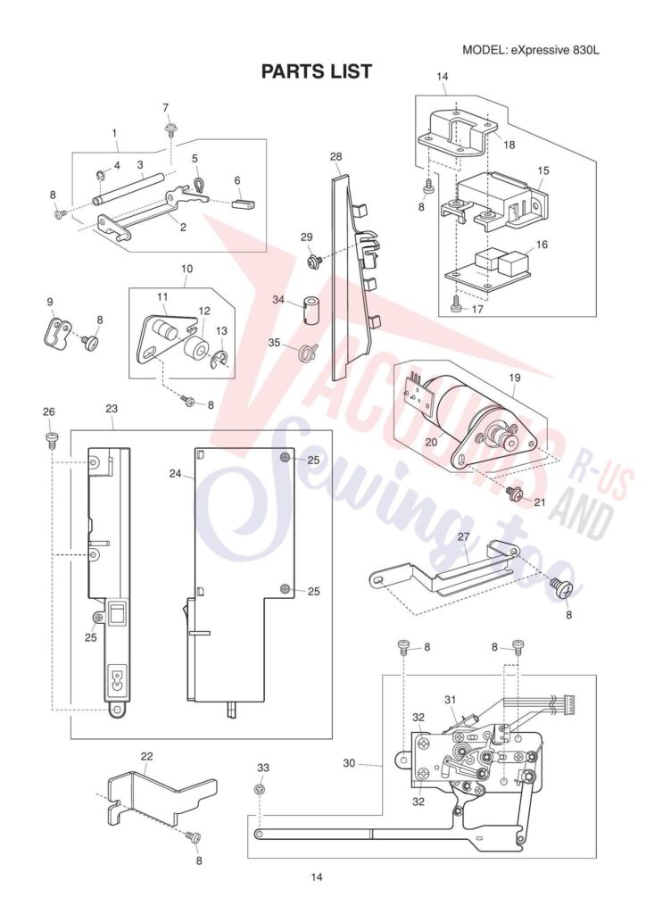 Elna el830l exploded schematic diagram (page 9)