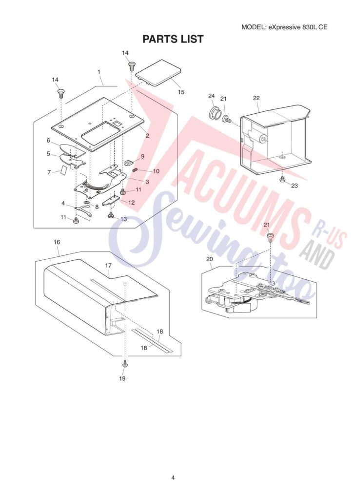 Elna el830lce exploded schematic diagram (page 4)