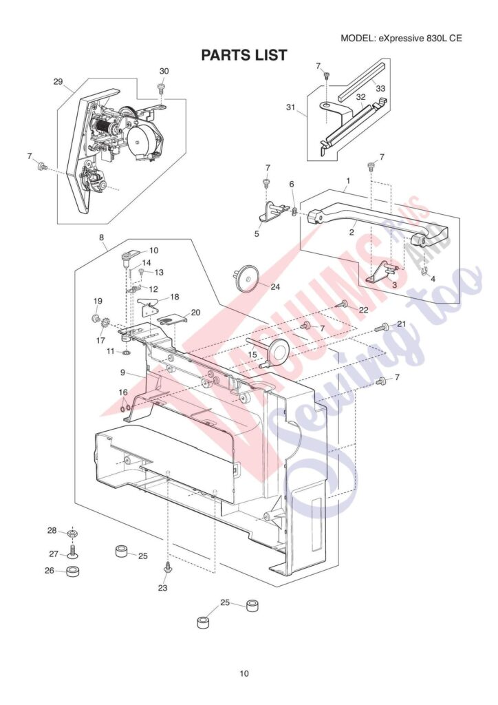 Elna el830lce exploded schematic diagram (page 7)