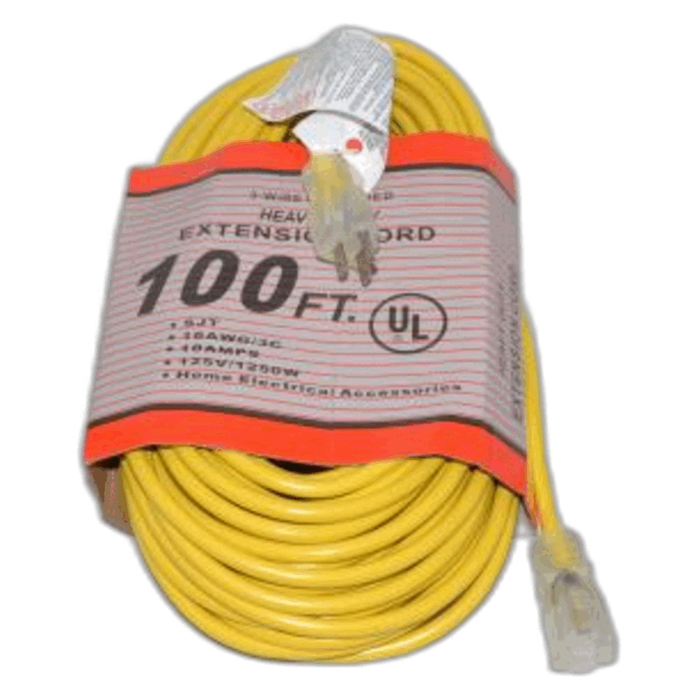 Fit All, Commercial Extension Cord-100ft 16/3 Commercial Yellowlighted Ends