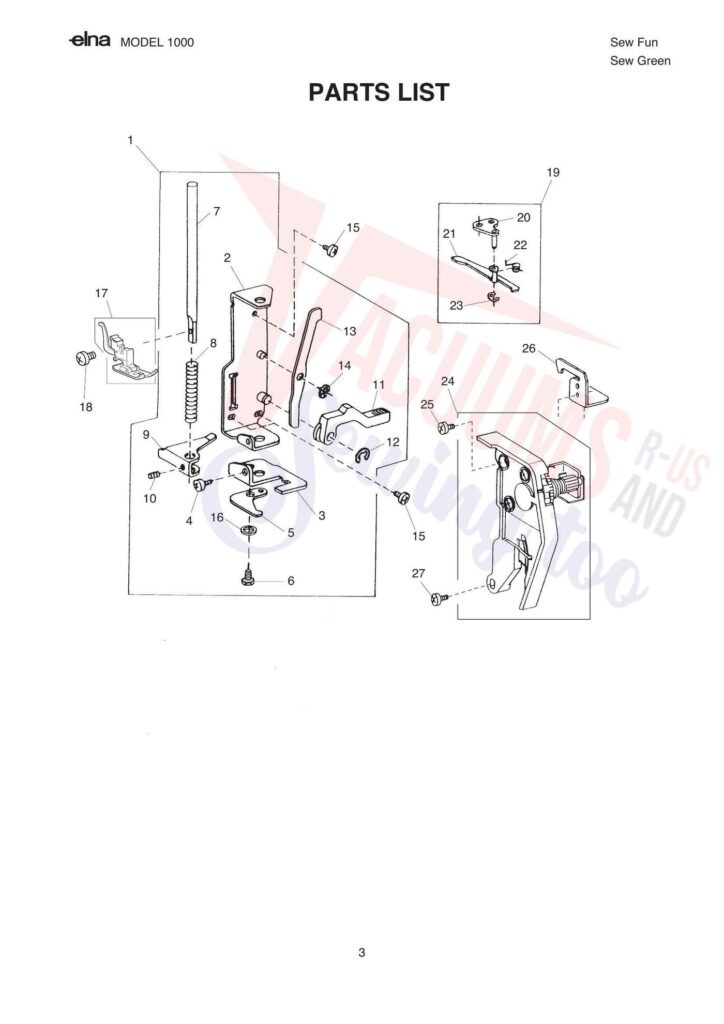 Elna pl1000 exploded schematic diagram (page 3)