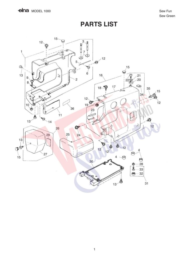 Elna pl1000 exploded schematic diagram (page 2)