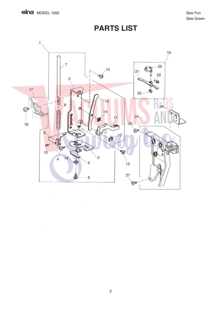 Elna pl1000 exploded schematic diagram (page 3)