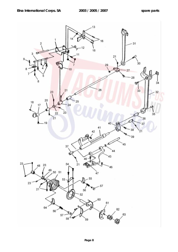 Elna 2003 exploded schematic diagram (page 1)
