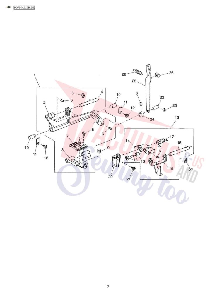 Elna 2110 exploded schematic diagram (page 1)