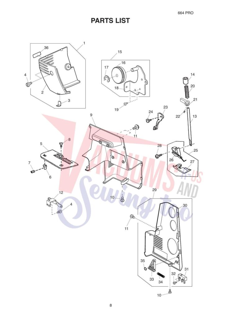 Elna 644 exploded schematic diagram (page 7)