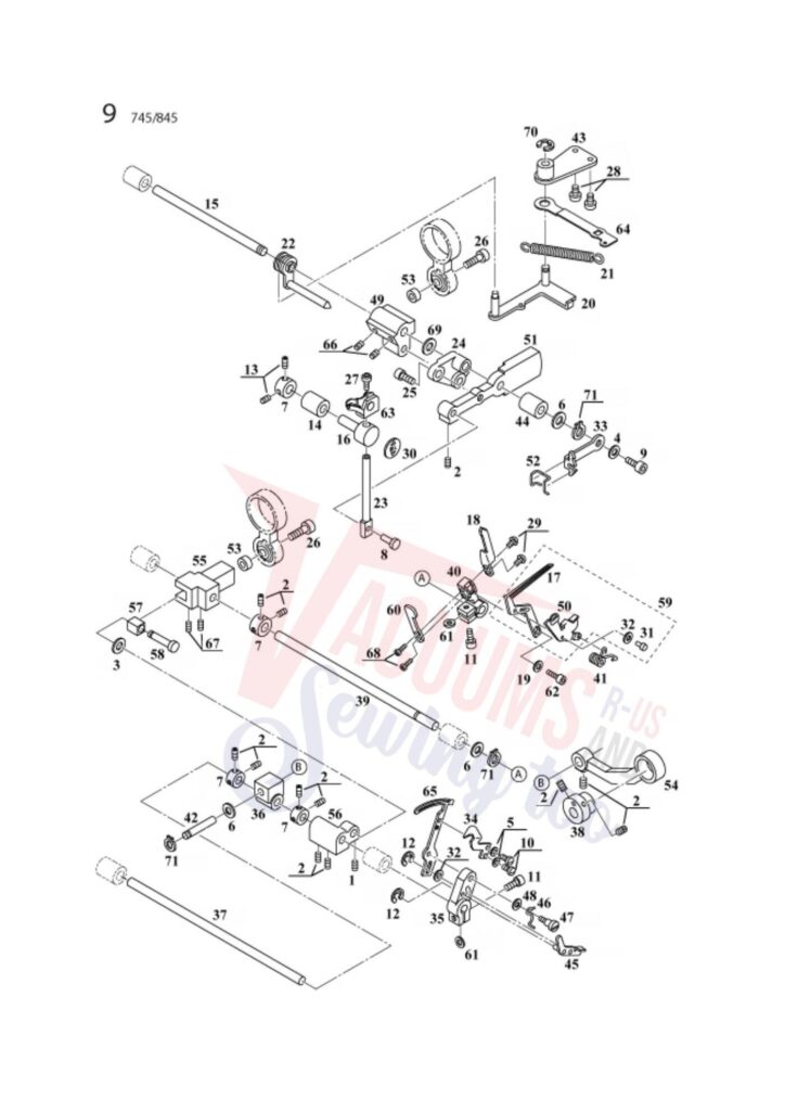 Elna 745 exploded schematic diagram (page 8)