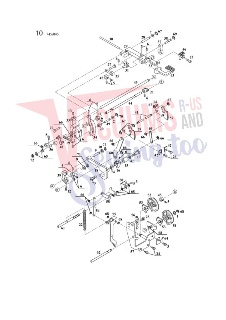 Elna 745 exploded schematic diagram (page 9)