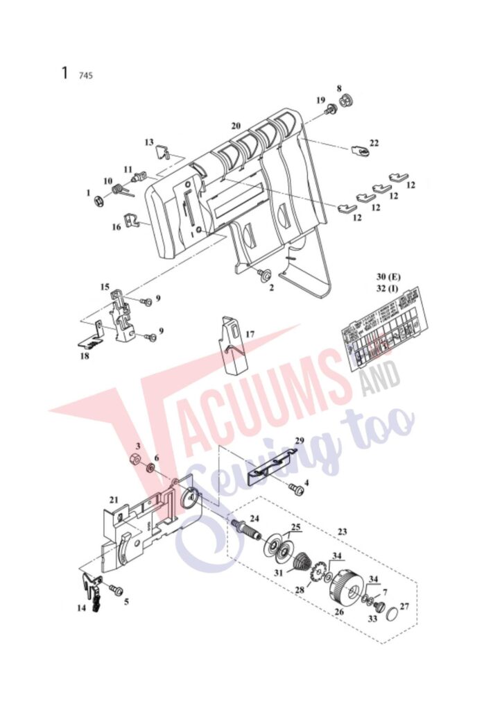 Elna 745 exploded schematic diagram (page 13)