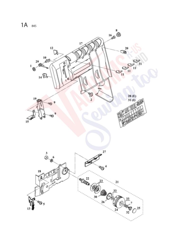 Elna 745 exploded schematic diagram (page 14)
