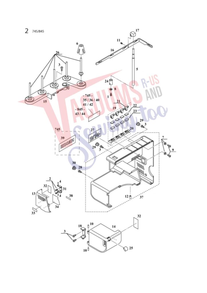 Elna 745 exploded schematic diagram (page 15)