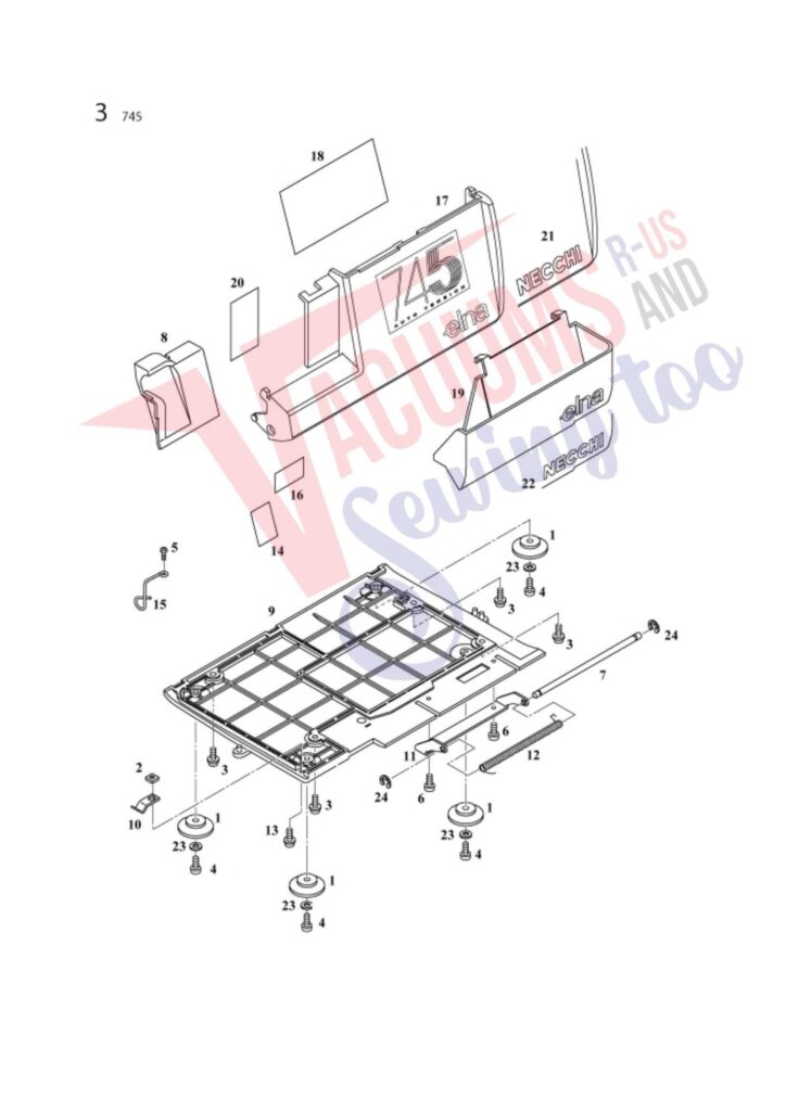 Elna 745 exploded schematic diagram (page 16)