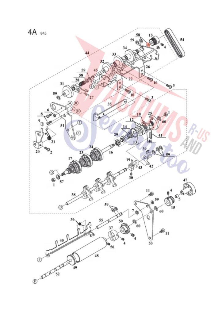 Elna 745 exploded schematic diagram (page 19)