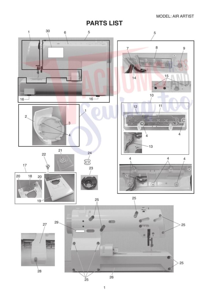 Elna air artistic exploded schematic diagram (page 1)