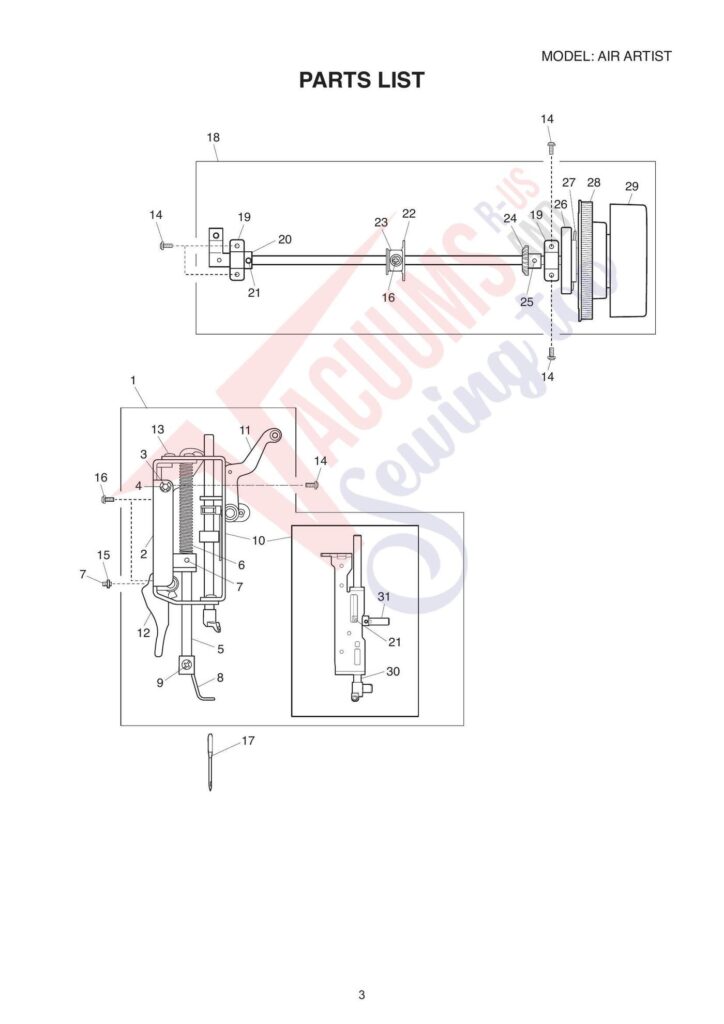Elna air artistic exploded schematic diagram (page 3)