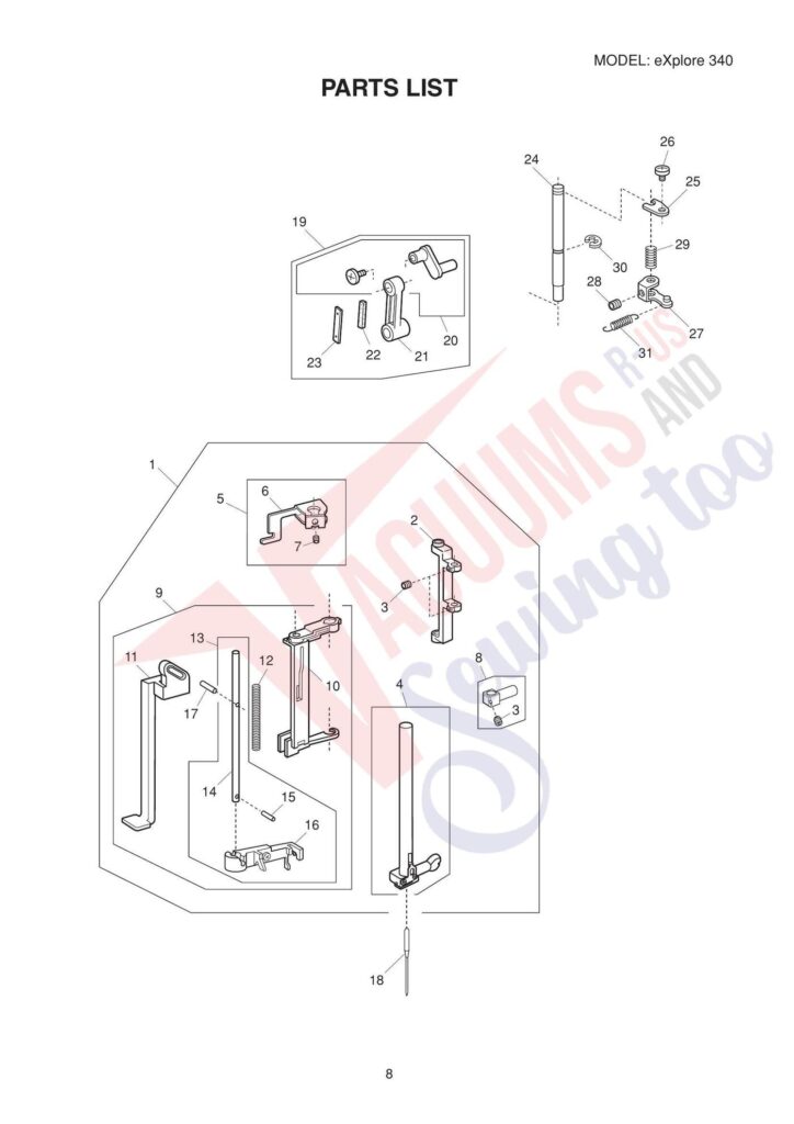 Elna el340 exploded schematic diagram (page 7)