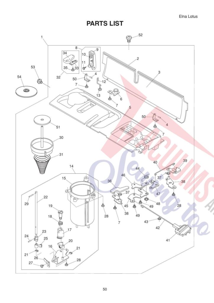 Elna lotus exploded schematic diagram (page 10)