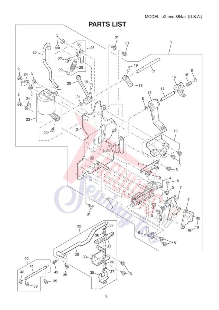 Elna 864 air exploded schematic diagram (page 1)