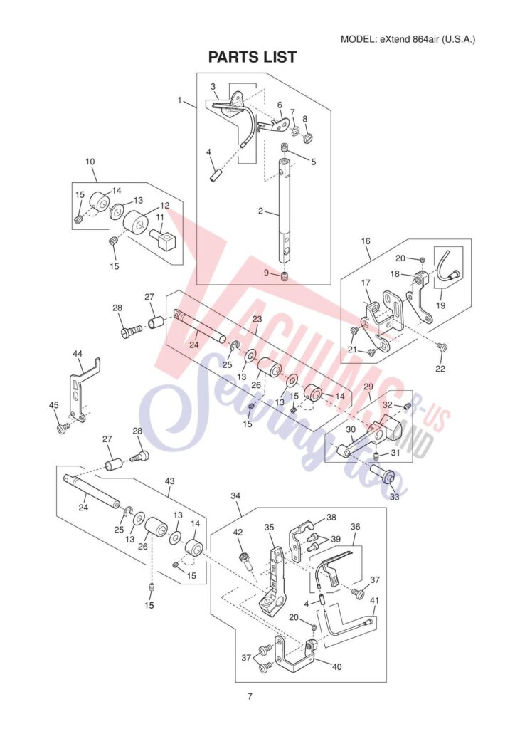 Elna 864 air exploded schematic diagram (page 10)