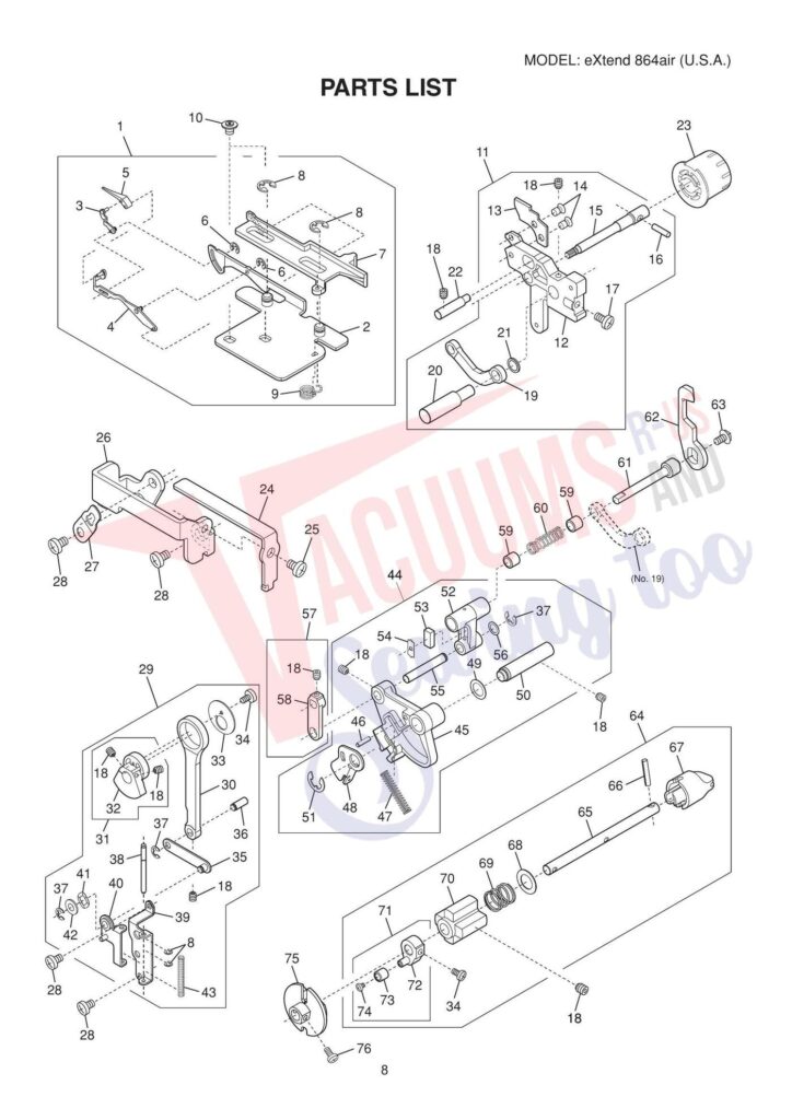Elna 864 air exploded schematic diagram (page 11)