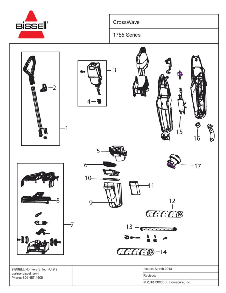 Bissell 1785P exploded schematic diagram (page 1)
