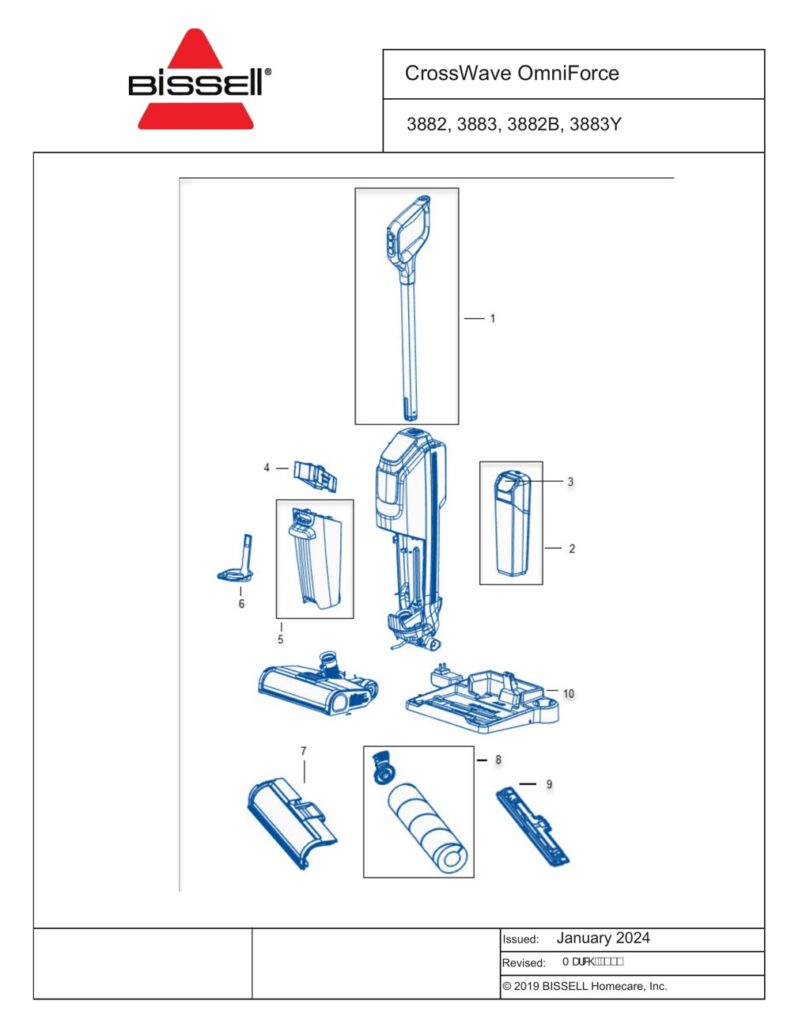 Bissell 3882 exploded schematic diagram (page 1)