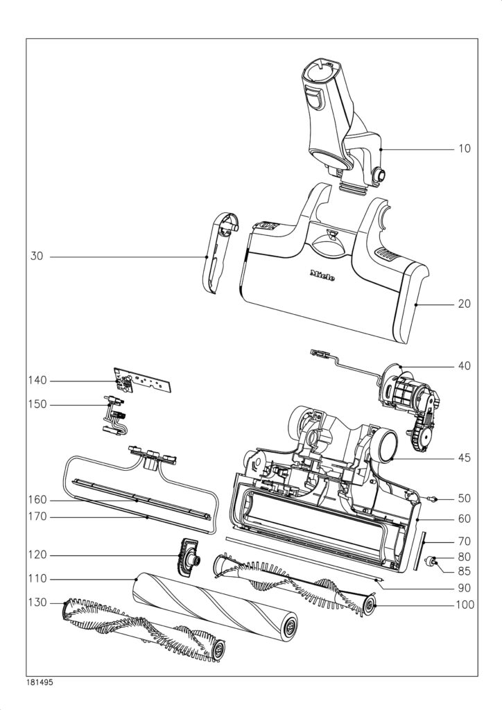 Miele Miele TriFlex HX2 Lotus White exploded schematic diagram (page 1)