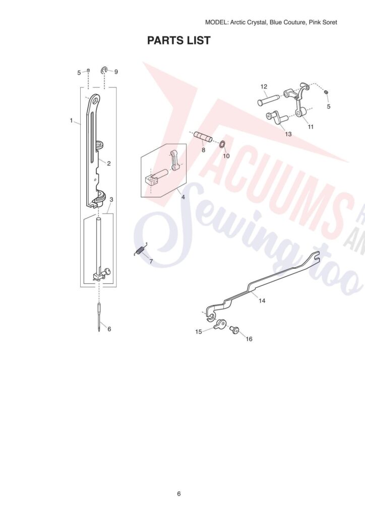 Janome couture pink exploded schematic diagram (page 4)
